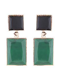 Fashion Black + Green Metal Geometric Shape Contrast Earrings