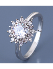 Fashion Silver Inlaid Zircon Sun Flower Ring