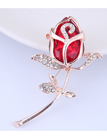 Fashion Red Metal Gemstone Tulip Brooch