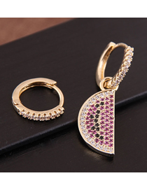 Fashion Gold Inlaid Zircon Watermelon Circle Asymmetric Earrings