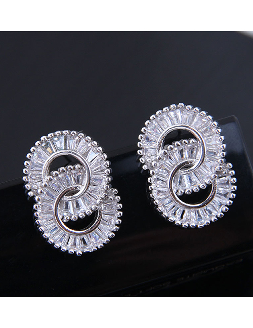Fashion Silver Copper Micro-inlaid Double-ring Zircon Earrings