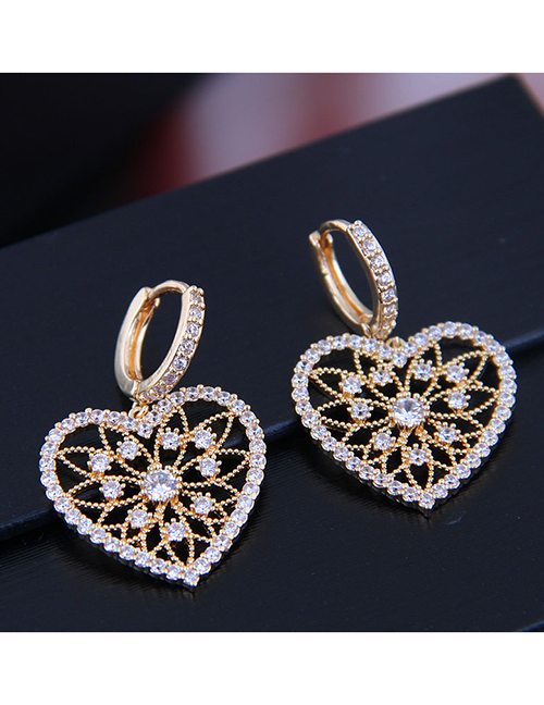 Fashion Gold Copper Micro Inlaid Zircon Shines Hollow Love Earrings