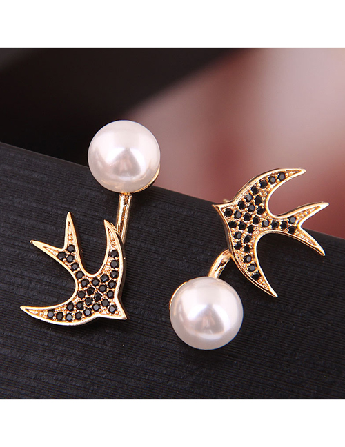 Fashion Gold Copper Micro Inlaid Zircon Swallow Pearl Earrings