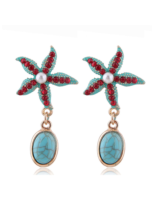 Fashion Green Metal Seashell Wind Starfish Drop Earrings