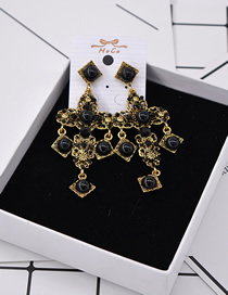 Fashion Black Rhinestone Cross Tassel Earrings