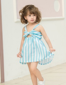 Fashion Sky Blue Thick Stripes Bow Striped Children's Dress