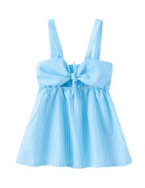 Fashion Sky Blue Pinstripes Bow Striped Children's Dress