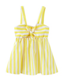 Fashion Yellow Thick Stripes Bow Striped Children's Dress