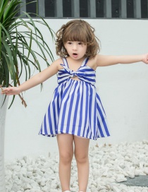 Fashion Dark Blue Thick Stripes Bow Striped Children's Dress