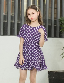 Fashion Purple Dot Plaid Dot Ruffled Children's Dress
