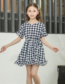 Fashion Black And White Rhombic Plaid Dot Ruffled Children's Dress