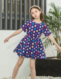 Fashion Purple Dot Plaid Dot Ruffled Children's Dress