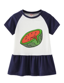 Fashion Blue Cartoon Love Fruit Children's Dress