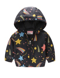 Fashion Black Starry Sky Cartoon Printed Children's Hooded Jacket