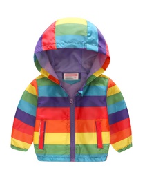 Fashion Striped Rainbow Cartoon Printed Children's Hooded Jacket