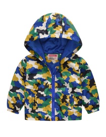 Fashion Green Camouflage Cartoon Printed Children's Hooded Jacket