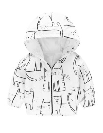 Fashion White Cat Cartoon Printed Children's Hooded Jacket