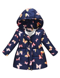 Fashion Blue Butterfly Printed Padded Children's Cotton Clothing