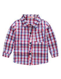 Fashion Red Grid Plaid Lapel Children's Shirt