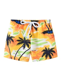 Fashion Yellow Coconut Printed Lace-up Children's Beach Pants
