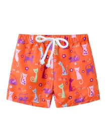 Fashion Orange Cat Printed Lace-up Children's Beach Pants