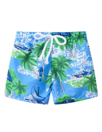 Fashion Light Blue Bottom Coconut Printed Lace-up Children's Beach Pants
