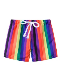 Fashion Colored Vertical Stripes Printed Lace-up Children's Beach Pants