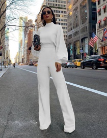 Fashion White Solid Color Turtleneck Halter Trousers