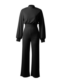 Fashion Black Solid Color Turtleneck Halter Trousers