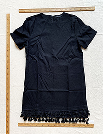 Fashion Black Black Short Sleeve Tassel Dress