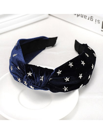 Fashion Navy Blue Hot Diamond Star Knotted Headband Hot Diamonding Stars Knotted Wide-neck Velvet Headband