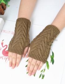 Fashion Khaki Half Finger Wool Gloves