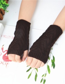 Fashion Brown Half Finger Wool Gloves