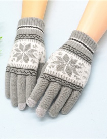 Fashion Light Grey Plush Wool Knitted Snowflakes Finger Touch Screen Gloves
