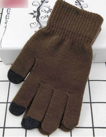Fashion Brown Touch Screen Plus Velvet Five-finger Gloves