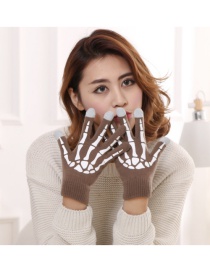 Fashion Light Coffee White Ghost Claw Touch Screen Skull Halloween Wool Gloves