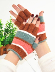 Fashion Brown Thin Striped Knit Half Finger Gloves