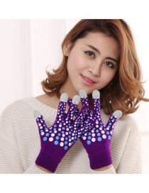Fashion Purple Touch Screen Wool Knit Gloves