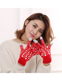 Fashion Big Red Touch Screen Wool Knit Gloves