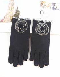 Fashion Black Hair Ball Thin Brushed Five-finger Gloves