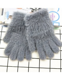 Fashion Gray Plush Touch Screen Five-finger Gloves