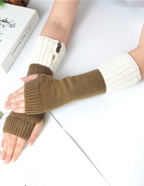 Fashion Khaki + White Knitting Half Finger Color Matching Arm Sleeve