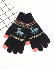 Fashion Black Fawn Christmas Plus Velvet Touch Screen Knitted Woolen Gloves