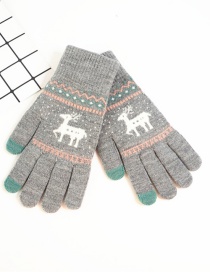 Fashion Gray Fawn Christmas Plus Velvet Touch Screen Knitted Woolen Gloves