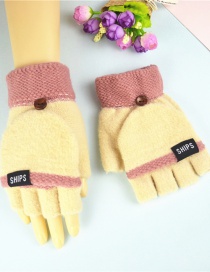 Fashion Rice Pink Plus Velvet Flip Letter Knit Half Finger Color Matching Gloves