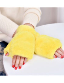 Fashion Yellow Plush Thick Half-finger Finger-knit Gloves
