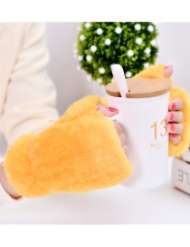 Fashion Dark Yellow Plush Thick Half-finger Finger-knit Gloves