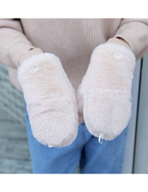 Fashion Beige Plush Double Finger Flip Glove