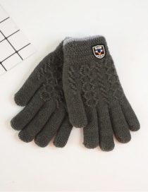 Fashion Dark Gray Badge Plus Velvet Finger Gloves