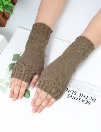 Fashion Khaki Half Finger Knit Gloves